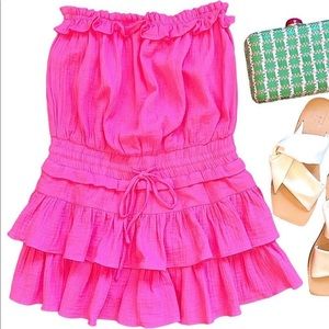 Pink Gauze Strapless Dress Romper